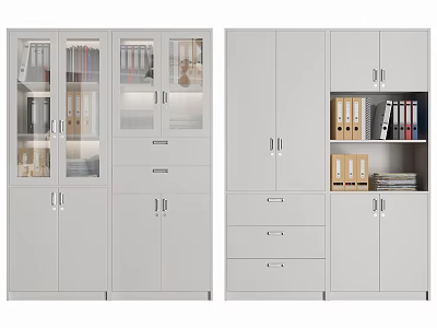 White Modern Bookcase With Glass And Wooden Doors Drawers Open Shelves And Folders Books 3d model