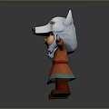 3D Cartoon Game Character With White Wolf Head Mask Yellow Eyes And Red Orange Outfit