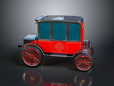 Classic Red Vintage Car With Blue Windows Black Roof Red Spoked Wheels And Ornate Design 3d model