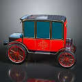 Classic Red Vintage Car With Blue Windows Black Roof Red Spoked Wheels And Ornate Design