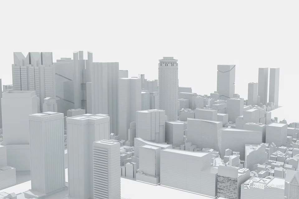 Modern Urban City Buildings 3D Model With High Rise Skyscrapers And Structures 3d model 