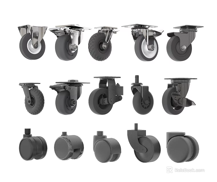 Various Caster Wheels Collection With Different Designs Sizes And Swivel Features 3d model