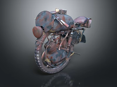 Rusted Vintage Motorcycle With Weathered Metal Frame And Classic Engine Design 3d model