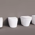 Four White Modern Toilets Arranged Against Gray Wall For Bathroom
