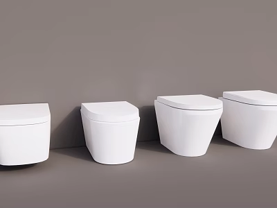 Four White Modern Toilets Arranged Against Gray Wall For Bathroom 3d model