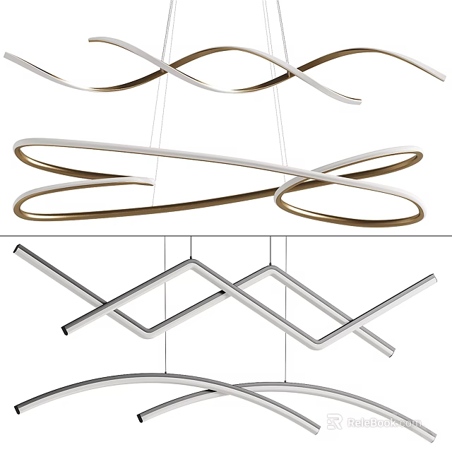 Modern Contemporary Chandelier Design With Curved Crossed Lines And Geometric Metal Frames 3d model 