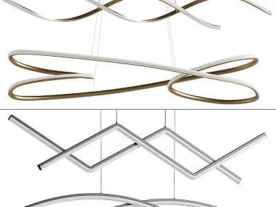 Modern Contemporary Chandelier Design With Curved Crossed Lines And Geometric Metal Frames 3d model