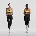 Woman in Yellow Sports Bra and Black Leggings Showing Running Posture Front and Back Views