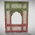 Traditional Decorative Frame with Colorful Patterns Arched Top and Intricate Lattice Design