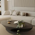 Modern Beige Sectional Sofa and Coffee Table Set With Decorative Pillows and Green Plant