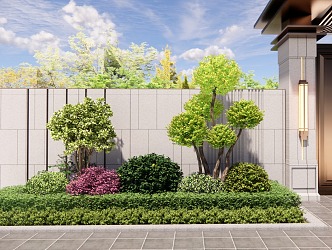 Modern shrub landscape plant combination flowers and plants flower border plant group shrub plant net red community plant 3d model