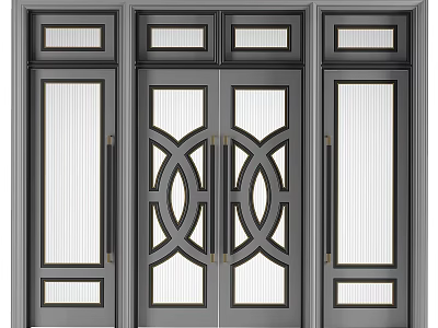 Modern Entrance Door Design With Glass Panels And Geometric Metal Frames 3d model