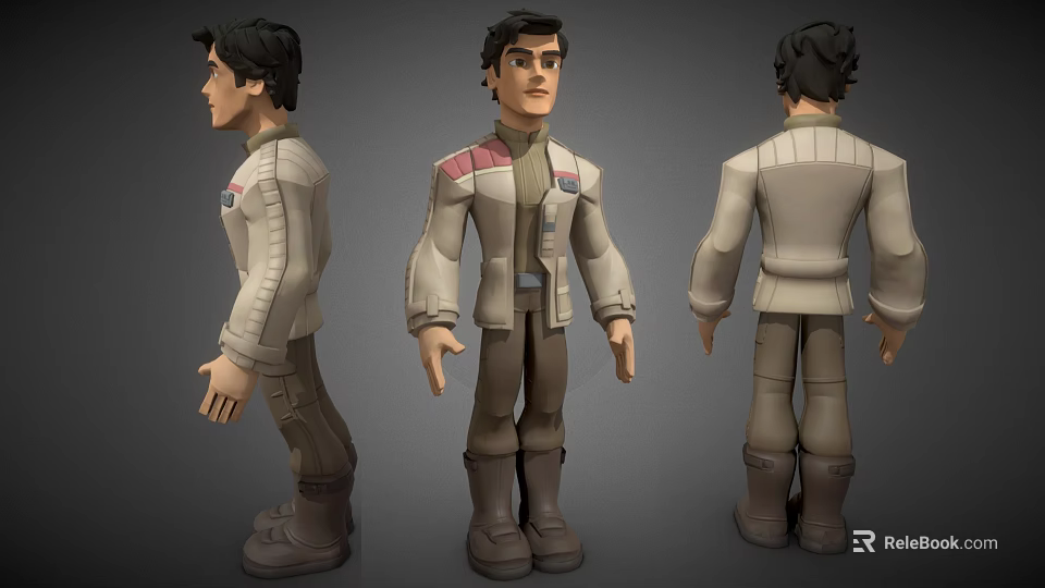 Game And Movie Character 3D Model With Light Brown Jacket Red Stripes And Dark Pants 3d model 