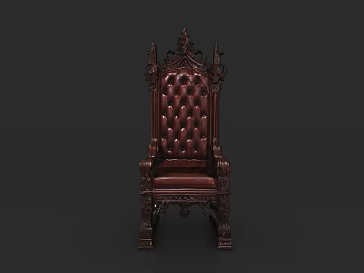 Elegant Antique Ornate Carved Leather Armchair With High Back And Intricate Design 3d model