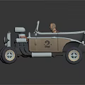 Vintage Brown Silver Convertible Car With Open Top Headlights Exhaust Pipes And Number 2
