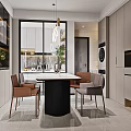 Modern Living Dining Room With White Sofa Beige Carpet Circular Pendant Light And Floor Lamp