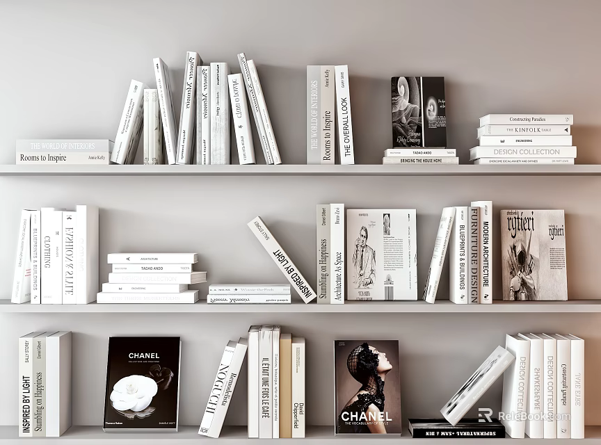 Books and Magazines Arranged on Shelves with Fashion Titles and Various Covers 3d model 