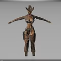 3D Female Cowboy Character In Leather Armor Outfit With Cowboy Hat And Belt Holster