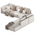 Multi person L shaped Beige Sofa With Throw Pillows And Blankets 3d model