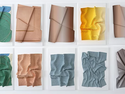 Unique Colorful Fabric Folded Textured Wall Decor Arranged On White Background 3d model