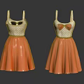 White Top Orange Skirt Bow Detail A Line Dresses For Women Summer Style