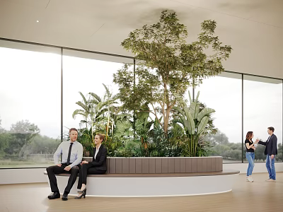 Modern Lounge Area With Large Windows Natural Views Green Plants And People Relaxing 3d model