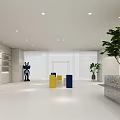 Modern Clothing Store Interior With Marble Reception Counter Blue Seating And Plants