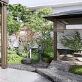 Traditional Karesansui Dry Landscape Garden With Stones Moss And Wooden Pavilion