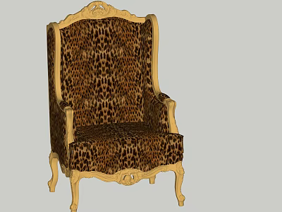 Classic Single Sofa With Leopard Print Upholstery And Gold Carved Frame 3d model