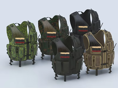 Various Colorful Tactical Vests With Multiple Pockets And Ammo Pouches For Outdoor Use 3d model