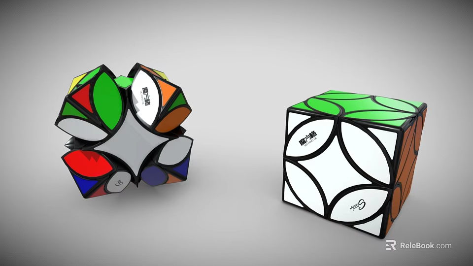 Multicolored And White Puzzle Cubes With Geometric Patterns And Colorful Sections 3d model 