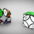 Multicolored And White Puzzle Cubes With Geometric Patterns And Colorful Sections