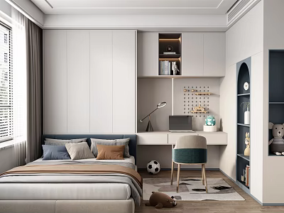 Tatami Bedroom Interior Design With Platform Bed Built in Storage Cabinets And Cozy Decor 3d model