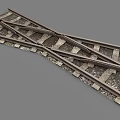 Railroad Tracks Crossing With Wooden Ties And Gravel On Gray Surface