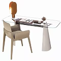 Modern Glass Top Desk With Beige Chair Open Book And Golden Table Lamp