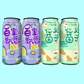 Colorful Canned Fruit Flavored Beverages With Purple Green Vibrant Design