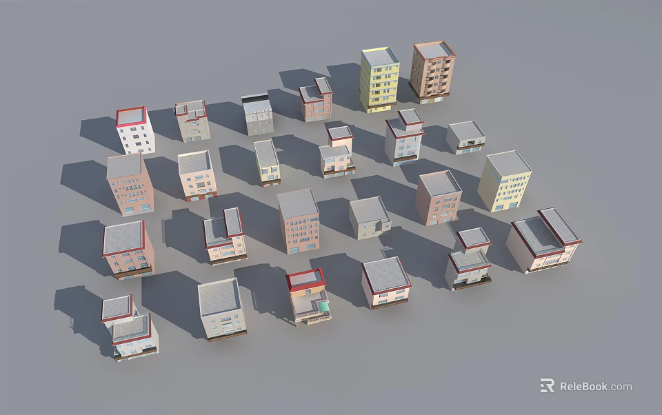 Commercial Complex 3D Models Display With Various Architectural Designs And Building Styles 3d model