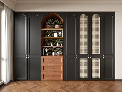 French Retro Bedroom Wardrobe Rattan Door Wardrobe Bed End Wardrobe 3d model