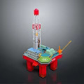 Red Offshore Drilling Platform Structure With Tall Drilling Tower And Deck Crane 3d model