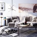 Modern Gray Sofa Coffee Table Set With Pillows Blanket Decorative Items And Books 3d model