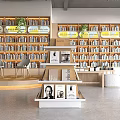 Book Art Display with Multi Layer Pyramid Shelf and Books in Bright Tidy Space with Green Plants