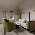 Light Gray Sofa Coffee Table Set With Green Armchairs And Round Table