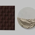 Stylish Wall Decor with Brown Square Circular Patterns and Circular Textured White Gold Fabric Finish 3d model