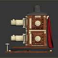 Vintage Electrical Appliance Projector With Brass Components Red Fabric Wooden Base And Surrounding Photographs