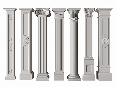 Different Styles Of Roman Columns With Ornate Carvings And Architectural Details 3d model