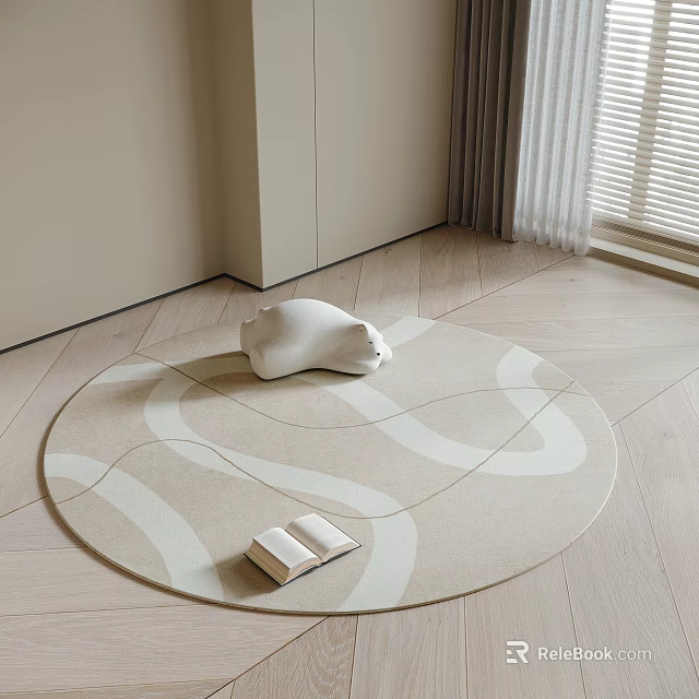 Modern Study Room Interior With Circular Rug Open Book And White Sculpture 3d model