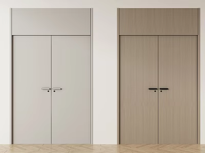 Modern Minimalist Double Doors Interior Design With Light Gray And Wood Grain 3d model