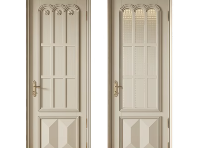 Elegant Cream Hinged Doors With Arched Top Glass Panes And Golden Handles 3d model
