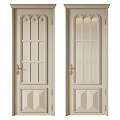 Elegant Cream Hinged Doors With Arched Top Glass Panes And Golden Handles
