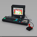 Vintage Computer Setup With Retro Monitor Colorful Keyboard And Joystick